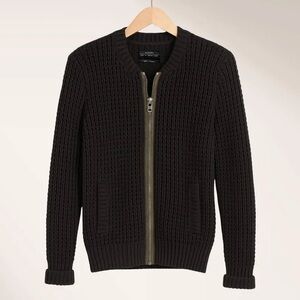 ALL SAINTS Navy Knit Full Zip Sweater